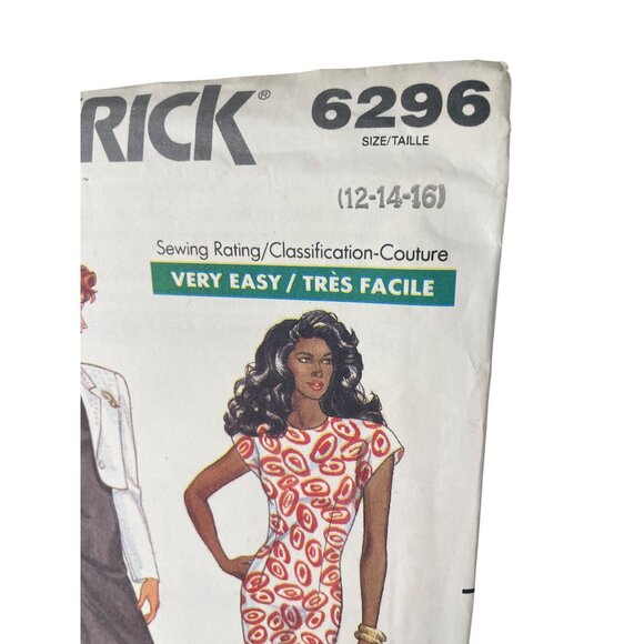 90s Butterick 6296 Sewing Pattern Sizes 12-16 Very Fast Easy Jacket Dress UNCUT - Picture 2 of 6